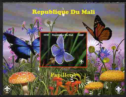 Mali 2010 Butterfles #7 imperf s/sheet with Fungi & Scouts Logo unmounted mint. Note this item is privately produced and is offered purely on its thematic appeal, stamps on , stamps on  stamps on butterflies, stamps on  stamps on fungi, stamps on  stamps on scouts