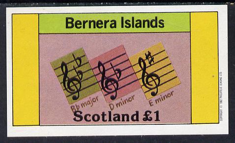 Bernera 1982 Musical Notes imperf souvenir sheet (£1 value) unmounted mint, stamps on music