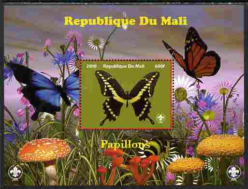 Mali 2010 Butterfles #8 perf s/sheet with Fungi & Scouts Logo unmounted mint. Note this item is privately produced and is offered purely on its thematic appeal, stamps on , stamps on  stamps on butterflies, stamps on  stamps on fungi, stamps on  stamps on scouts