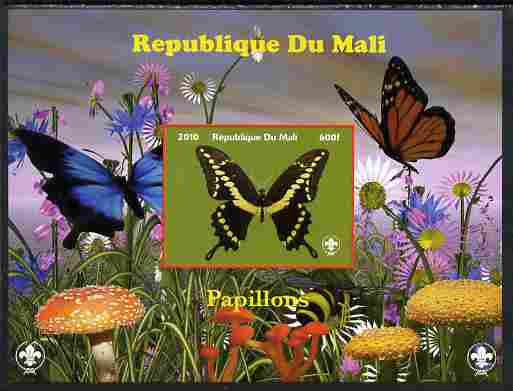 Mali 2010 Butterfles #8 imperf s/sheet with Fungi & Scouts Logo unmounted mint. Note this item is privately produced and is offered purely on its thematic appeal, stamps on butterflies, stamps on fungi, stamps on scouts