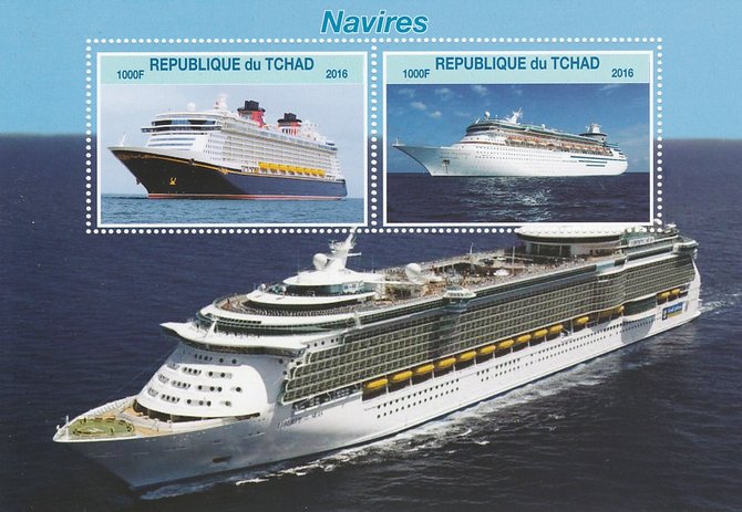 Chad 2016 Cruise Ships perf sheetlet containing 2 values unmounted mint. Note this item is privately produced and is offered purely on its thematic appeal. . , stamps on , stamps on  stamps on ships, stamps on  stamps on liners