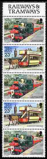 Isle of Man 1988-92 Manx Railways & Tramways booklet pane containing 18p-23p-18p-23p-18p unmounted mint SG 375ab, stamps on , stamps on  stamps on railways, stamps on  stamps on trams, stamps on  stamps on transport, stamps on  stamps on horses