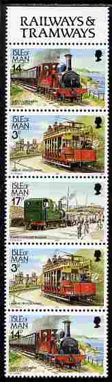 Isle of Man 1988-92 Manx Railways & Tramways booklet pane containing 14p-3p-17p-3p-14p unmounted mint SG 367a, stamps on railways, stamps on trams, stamps on transport