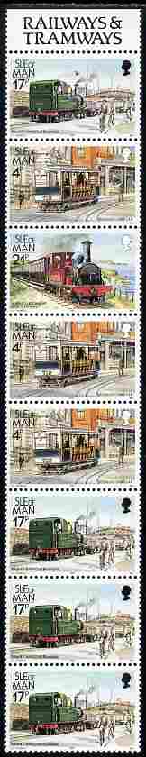 Isle of Man 1988-92 Manx Railways & Tramways booklet pane containing 17p-4p-21p-4p-4p-17p-17p-17p unmounted mint SG 367cb, stamps on , stamps on  stamps on railways, stamps on  stamps on trams, stamps on  stamps on transport