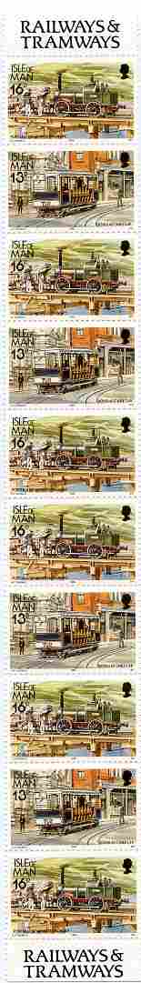 Isle of Man 1988-92 Manx Railways & Tramways booklet pane containing 13p x 4 & 16p x 6 unmounted mint SG 370a, stamps on , stamps on  stamps on railways, stamps on  stamps on trams, stamps on  stamps on transport