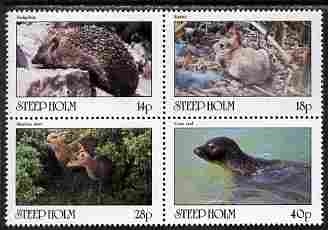 Steep Holm 1981 Mammals perf set of 4 unmounted mint Rosen SP9-12 (15,800 sets produced), stamps on animals, stamps on mammals, stamps on hedgehogs, stamps on rabbits, stamps on deer, stamps on seals