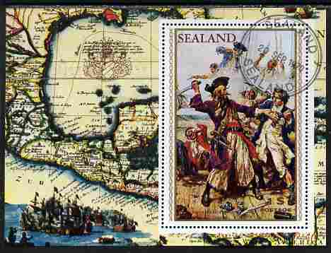 Sealand 1970 Admirals & Pirates $1 perf m/sheet fine cto used, stamps on ships, stamps on pirates