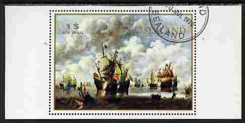 Sealand 1970 Paintings of ships $1 perf proof of m/sheet as issued but with white background, fine cto used, stamps on , stamps on  stamps on ships, stamps on  stamps on arts