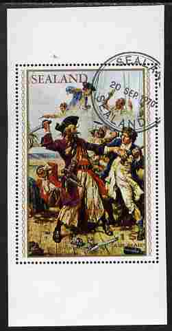 Sealand 1970 Admirals & Pirates $1 perf proof of m/sheet as issued but with white background, fine cto used, stamps on , stamps on  stamps on ships, stamps on  stamps on pirates