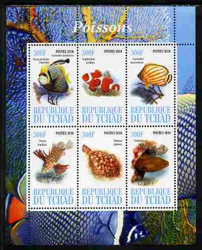 Chad 2010 Fish perf sheetlet containing 6 values unmounted mint, stamps on , stamps on  stamps on fish