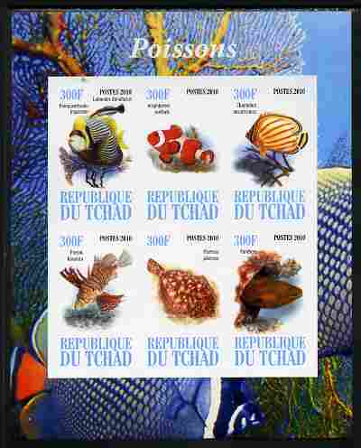 Chad 2010 Fish imperf sheetlet containing 6 values unmounted mint, stamps on fish