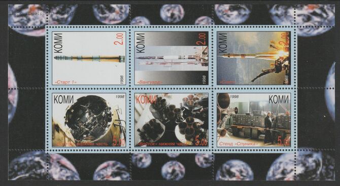 Komi Republic 1998 Space Exploration perf sheetlet containing complete set of 6 unmounted mint, stamps on , stamps on  stamps on space