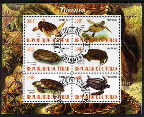 Chad 2010 Turtles perf sheetlet containing 6 values fine cto used, stamps on animals, stamps on reptiles, stamps on turtles