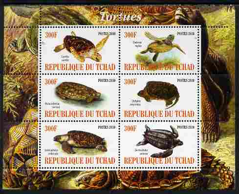 Chad 2010 Turtles perf sheetlet containing 6 values unmounted mint, stamps on , stamps on  stamps on animals, stamps on  stamps on reptiles, stamps on  stamps on turtles