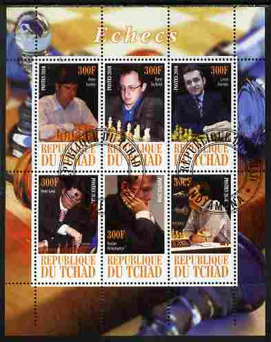 Chad 2010 Chess - Male Grand Masters perf sheetlet containing 6 values fine cto used, stamps on , stamps on  stamps on chess