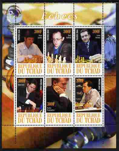 Chad 2010 Chess - Male Grand Masters perf sheetlet containing 6 values unmounted mint, stamps on , stamps on  stamps on chess