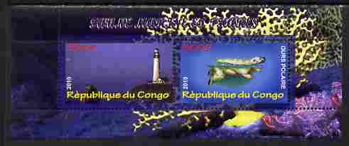 Congo 2010 Lighthouses & Marine Fauna #1 perf sheetlet containing 2 values unmounted mint, stamps on lighthouses, stamps on marine life, stamps on animals, stamps on bears