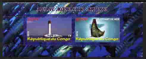 Congo 2010 Lighthouses & Marine Fauna #4 perf sheetlet containing 2 values unmounted mint, stamps on , stamps on  stamps on lighthouses, stamps on  stamps on marine life, stamps on  stamps on animals, stamps on  stamps on seals