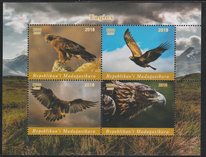 Madagascar 2018 Birds of Prey perf sheetlet containing 4 values unmounted mint. Note this item is privately produced and is offered purely on its thematic appeal., stamps on birds, stamps on birds of prey, stamps on 