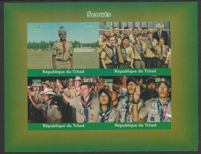 Chad 2018 Scouts imperf sheetlet containing 4 values unmounted mint. Note this item is privately produced and is offered purely on its thematic appeal, it has no postal validity, stamps on , stamps on  stamps on scouts