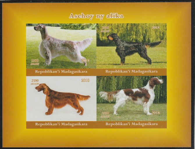 Madagascar 2018 Dogs imperf sheetlet containing 4 values unmounted mint. Note this item is privately produced and is offered purely on its thematic appeal., stamps on , stamps on  stamps on animals, stamps on  stamps on dogs