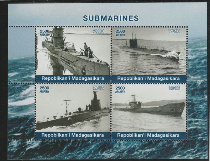 Madagascar 2018 Submarines perf sheetlet containing 4 values unmounted mint. Note this item is privately produced and is offered purely on its thematic appeal., stamps on , stamps on  stamps on ships, stamps on  stamps on submarines