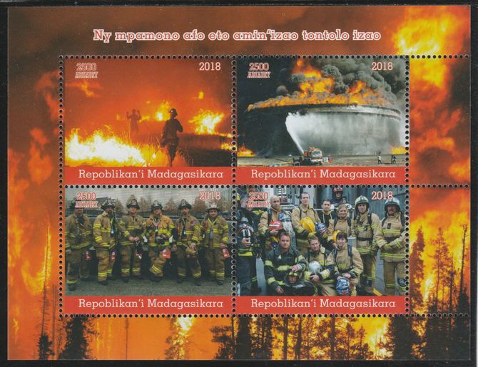 Madagascar 2018 Fire Fighters perf sheetlet containing 4 values unmounted mint. Note this item is privately produced and is offered purely on its thematic appeal., stamps on , stamps on  stamps on fire