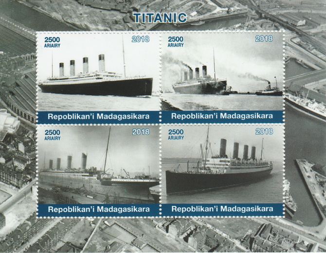 Madagascar 2018 Titanic perf sheetlet containing 4 values unmounted mint. Note this item is privately produced and is offered purely on its thematic appeal., stamps on ships, stamps on titanic