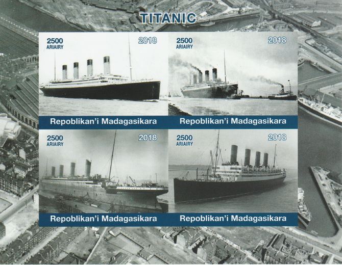 Madagascar 2018 Titanic imperf sheetlet containing 4 values unmounted mint. Note this item is privately produced and is offered purely on its thematic appeal., stamps on ships, stamps on titanic