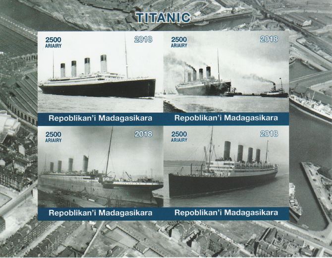 Madagascar 2018 Titanic imperf sheetlet containing 4 values unmounted mint. Note this item is privately produced and is offered purely on its thematic appeal., stamps on , stamps on  stamps on ships, stamps on  stamps on titanic