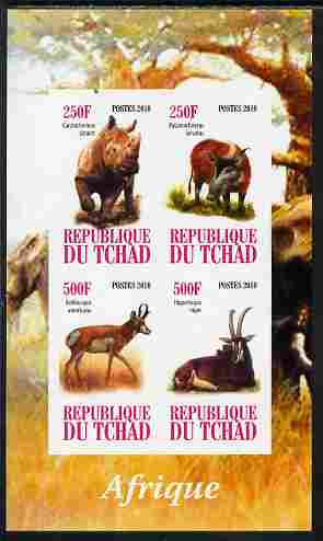 Chad 2010 African Fauna #2 imperf sheetlet containing 4 values unmounted mint, stamps on animals, stamps on rhinos, stamps on antelope