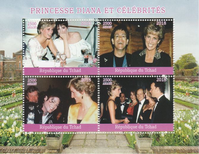 Madagascar 2018 Princess Diana with Celebrities perf sheetlet containing 4 values unmounted mint. Note this item is privately produced and is offered purely on its thematic appeal., stamps on personalities, stamps on diana, stamps on music, stamps on royalty