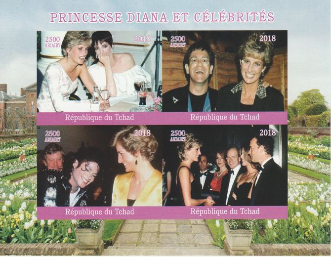 Madagascar 2018 Princess Diana with Celebrities imperf sheetlet containing 4 values unmounted mint. Note this item is privately produced and is offered purely on its them..., stamps on personalities, stamps on diana, stamps on music, stamps on royalty