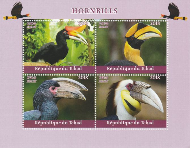 Madagascar 2018 Hornbill Birds perf sheetlet containing 4 values unmounted mint. Note this item is privately produced and is offered purely on its thematic appeal., stamps on , stamps on  stamps on birds, stamps on  stamps on hornbills