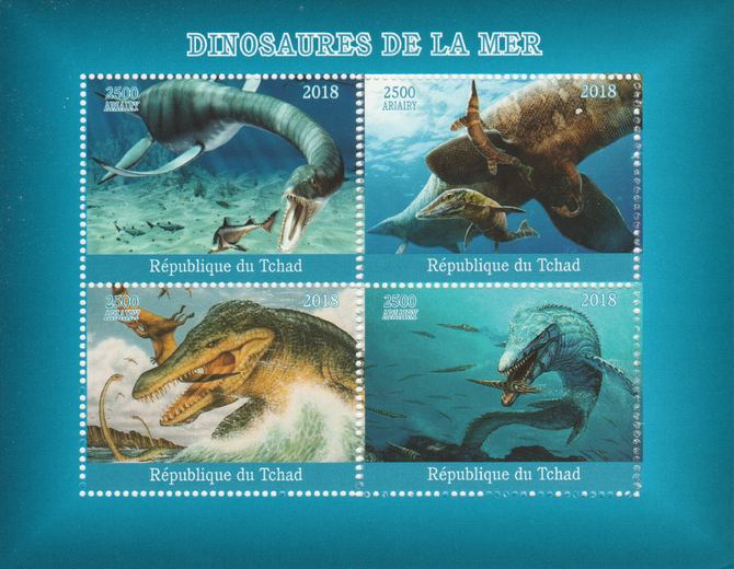 Madagascar 2018 Marine Dinosaurs perf sheetlet containing 4 values unmounted mint. Note this item is privately produced and is offered purely on its thematic appeal., stamps on , stamps on  stamps on dinosaurs, stamps on  stamps on marine life