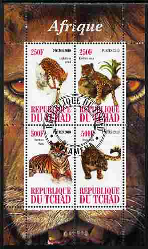 Chad 2010 African Fauna #3 perf sheetlet containing 4 values fine cto used, stamps on animals, stamps on cats, stamps on lions