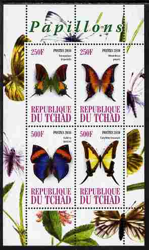 Chad 2010 Butterflies #2 perf sheetlet containing 4 values unmounted mint, stamps on , stamps on  stamps on butterflies