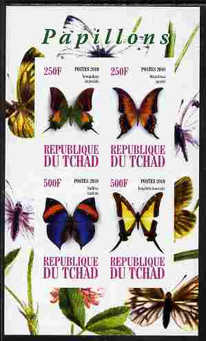 Chad 2010 Butterflies #2 imperf sheetlet containing 4 values unmounted mint, stamps on , stamps on  stamps on butterflies