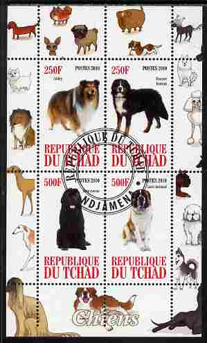 Chad 2010 Dogs #1 perf sheetlet containing 4 values fine cto used, stamps on , stamps on  stamps on dogs