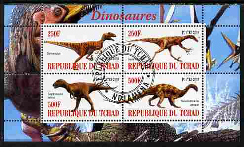 Chad 2010 Dinosaurs #2 perf sheetlet containing 4 values fine cto used, stamps on , stamps on  stamps on animals, stamps on  stamps on dinosaurs