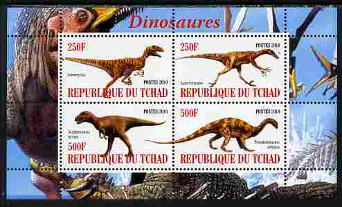 Chad 2010 Dinosaurs #2 perf sheetlet containing 4 values unmounted mint, stamps on animals, stamps on dinosaurs