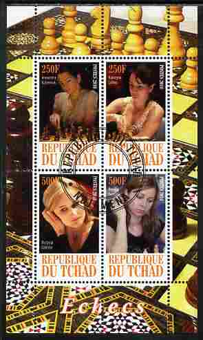 Chad 2010 Chess - Female Grand Masters perf sheetlet containing 4 values fine cto used, stamps on , stamps on  stamps on chess