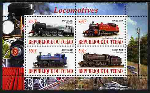 Chad 2010 Steam Locomotives perf sheetlet containing 4 values unmounted mint, stamps on railways