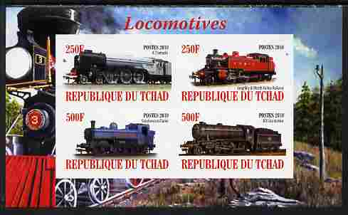 Chad 2010 Steam Locomotives imperf sheetlet containing 4 values unmounted mint, stamps on , stamps on  stamps on railways