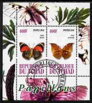 Chad 2010 Butterflies #3 perf sheetlet containing 2 values fine cto used, stamps on , stamps on  stamps on butterflies