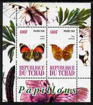Chad 2010 Butterflies #3 perf sheetlet containing 2 values unmounted mint, stamps on , stamps on  stamps on butterflies