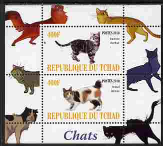 Chad 2010 Cats #2 perf sheetlet containing 2 values unmounted mint, stamps on cats