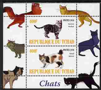 Chad 2010 Cats #2 perf sheetlet containing 2 values unmounted mint, stamps on , stamps on  stamps on cats