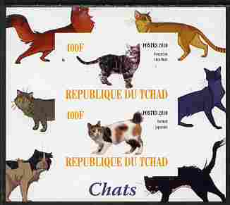 Chad 2010 Cats #2 imperf sheetlet containing 2 values unmounted mint, stamps on , stamps on  stamps on cats