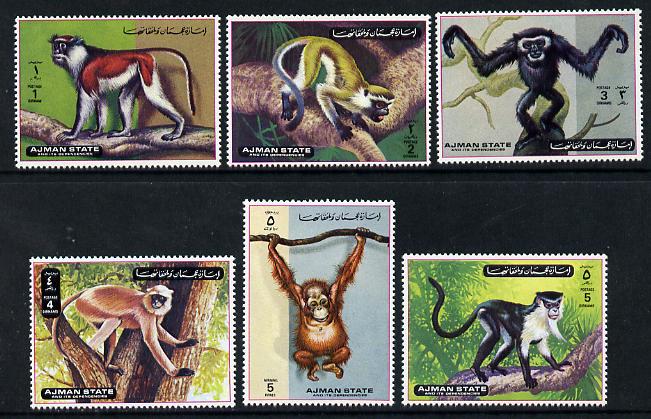 Ajman 1972 Monkeys perf set of 6 unmounted mint, Mi 2925-30*, stamps on , stamps on  stamps on animals, stamps on  stamps on apes